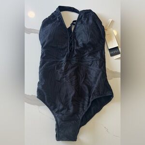 Gottex Black Textured Lace-Up Kids One-Piece Swimsuit